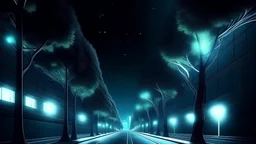 A futuristic street with tree night