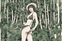 a girl in a bikini on a jungle background