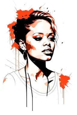 3cpo "Rihanna American singer " , concept art, water color, water color effect, splash,use orang & black & white, logo design,white background,