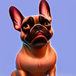 a detailed illustration of a french bulldog, phoenix bird wallpaper, luminescent body, full body, symmetrical body, realistic, glowing muscles, sharp focus, meticulously detailed, soft evening sky, 64k