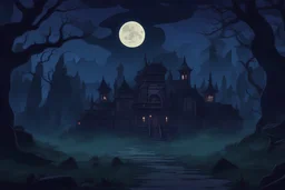 غابة قصر ليل قمر رعب خلفية لعبة كرتونية