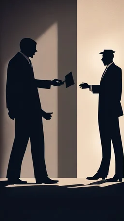 One day there was a rich man who spent his bribe money to another man. The picture is of the shadow of two men, one of them giving money to the other. The man’s shadow looks evil.