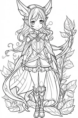 Outline art for cute Fantasy coloring pages with elf, white background, Sketch style, full body, only use outline, Mandala style, clean line art, no shadows and clear and well outlined