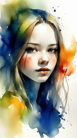a smear . watercolor drawing of a girl