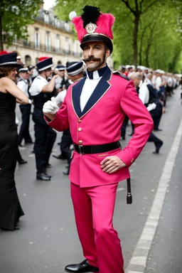 french policeman dressed as a bresilian revue dancer