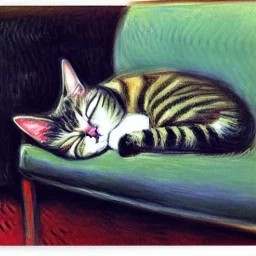 oil portrait of a Cat sleeping in a sofa by Monet 8k