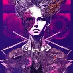 beautiful punk girl, hyper detailed, intricately detailed, illustration by <kilian eng> <Yoji Shinkawa>, purple tones,