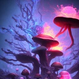 Spherical Frost metal magic armoured pink lightning Mycelium giant blob red MUSHROOM flower BURNING IN BLUE FLAMES hellfire abyss stars SPACE lANDSCAPE