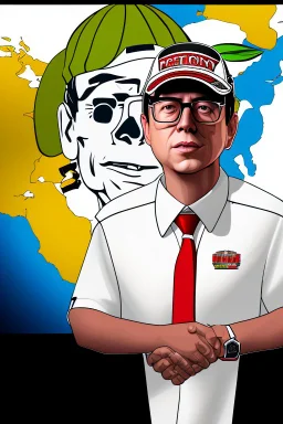 Ilustración vectorial de Gustavo Petro con gorra deportiva camisa colores negro, blanco y rojo, fondo negro