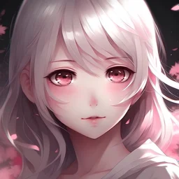 girl anime white hair pink eyes