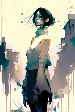 woman full body portrait, looking at the camera, face at camera, looking at you, by artist Ismail Inceoglu, by artist Alice X Zhang, By artist Pascal Campion By artist Victo Ngai, intensely detailed, masterpiece, sharp, f22
