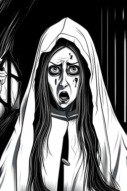 Nun movie scary scene haunting girl halloween themed white and black for coloring