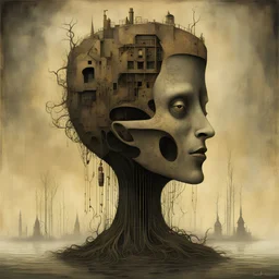 Abyss of organic and mechanical forms, the abandoned sideshow, Gabriel Pacheco and Zdzislaw Beksinski deliver a surreal masterpiece, rich colors, sinister, creepy, sharp focus, dark shines, asymmetric, additional surreal style by Desmond Morris