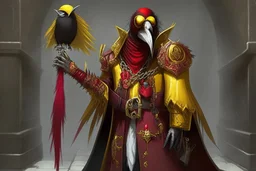 He is the head of security and business. The minions are controlled by his Rosary of the Undead. He wears long crimson robes trimmed in gold with a long bird beak and mask. He is an expert in sword fighting. He grew up in the streets of the Amber District, before he started sneaking around their lair, until he was caught. But he proved himself willing to learn and do the dirty work for these powerful necromancers.