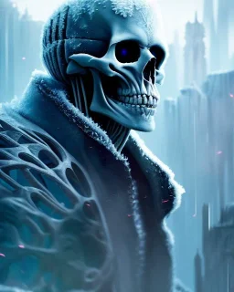 A portrait of a frozen skeleton by pascal blanche rutkowski repin artstation hyperrealism painting concept art of detailed character design matte painting, 4 k resolution blade runner, digital Art, perfect composition, beautiful detailed intricate insanely detailed octane render trending on artstation, 8 k artistic photography, photorealistic concept art, soft natural volumetric