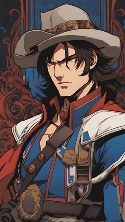 Highly detailed portrait of Richter Belmont from Castlevania: Nocturne animated series, by Loish, by Bryan Lee O'Malley, by Cliff Chiang, by Greg Rutkowski, inspired by Jojo's Bizzare Adventure, inspired by Shōnen Jump, inspired by Hellsing, inspired by Vampire Hunter D