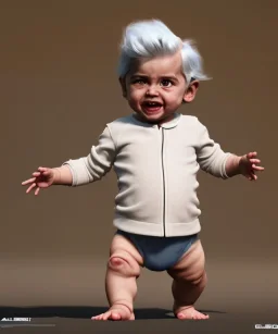 Pedro almodovar toddler, full body, white hair, dramatic lighting, hyper realistic