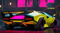 lamborghini countach lpi 800-4 Mansory Cyberpunk 2077 neon Style Rear View, Super Detailed, desktop wallpaper, 4K