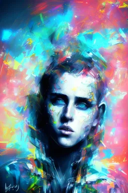 Danish singer MØ face, Abstract Yoji Shinkawa, neon tones,