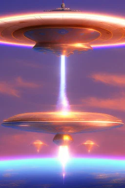 Very beautiful ufo, futurist, intergalactic, mother ship, ashtar command, interdimensionnal, rainbow