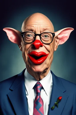 bald Bill Gates with a gremlin cow with big lipstick mouth, big lips