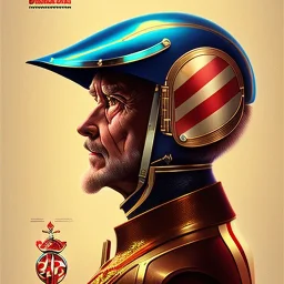 grand scam man with helmet and bigger plans, movie poster illustration art