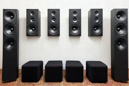A wall of severam loudspeakers obe on the other