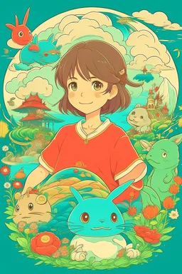 Create an illustration of a empowering woman , Ghibli version