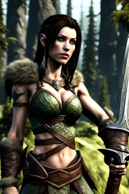 A female bosmer barbarian from Skyrim