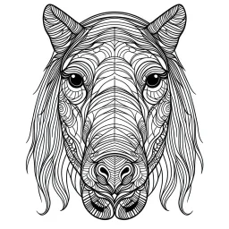 horse front face view, minimal lines, cartoon, mandala, white back ground color, real style, realistic, minimalistic, minimal black line art, line art, crisp line art, unique coloring sheet, outlined, outline, crisp, crisp line edges, illustration, thin lines, crisp clear lines, line art, clean line art, unique, 8k, amazing, masterpiece, no colors, no dark color, no black color, avoid thick black, minimalistic line edges, pure white back ground, image character full fit to page,