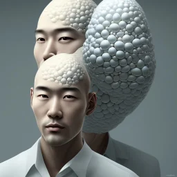 portrait of korean man made of eggs