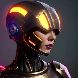 cyber woman, sci-fi, rounded face, blood, black, gold, brown, samurai helmet, decorative color feathers, retro, simetric, circuits, neon style, a lot of led lights, fog, rain, leather, vibrant color, highly detailed, art stations, concept art, smooth, unreal engine 5, god rays, ray tracing, RTX, lumen lighting, ultra detail, volumetric lighting, 3d, finely drawn, high definition, high resolution.