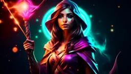 poster, a fantasy girl on a bright background holds a magic staff, with the ERAZE logo