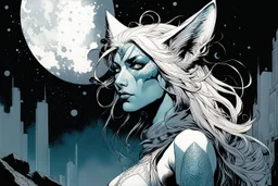 create an ethereal, otherworldly anthropomorphic Lynx woman , in the comic book art style of Mike Mignola, Bill Sienkiewicz, and Jean Giraud Moebius, with highly detailed and finely inked , dramatic natural lighting