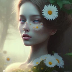 daisy beautiful girl,utra realistic,highly detailed, masterpiece, sharp focus, insanely detailed, honeybee, fantasy art, intricate detailed, elegant, fog, Special Lighting, Vibrant, color Scheme, forest, unreal engine 5, trending on artstation