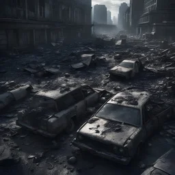 An extremely detailed and realistic apocalyptic aftermath in a city after a full scale nuclear war in the year 2024 :: dark, horrifying, death, ultradetailed, photorealism, 8K, 3D, Octane Render, HDR