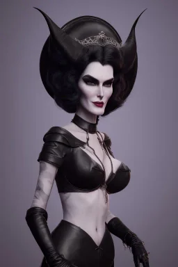 Carmen Dell`orifice as evil queen in black leather, leather, busty, cleavage, angry, stern look. character design by cory loftis, fenghua zhong, ryohei hase, ismail inceoglu and ruan jia. unreal engine 5, artistic lighting, highly detailed, photorealistic, fantasy