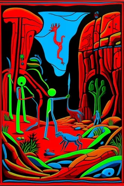 STICK MAN CAVE PAINTING in the style of Hiroshi Nagai