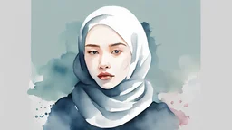 Water color Painting, Minimal. new yorker magazine. Vector. hijab