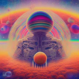 poster, crazy, realistic, poster, psychedelics , band, art, music, digital art, pink floyd, city, another planet, universe, disco balls, rainbow, warm lighting