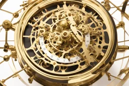 clockwork orrery, with clockfaces, cogs, springs, polished brass