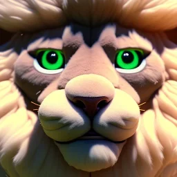 3d fluffy Lion, closeup cute and adorable, cute big circular reflective eyes, long fuzzy fur, Pixar render, unreal engine cinematic smooth, intricate detail, cinematic