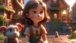 Once upon a time in the cozy town of Willowville, there lived a little girl named Lily and her furry friend hyper-realistic,8k,ultra hd,pixar style,disney style,,cinema 4d,--ar3:2