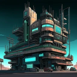cyberpunk retro futuristic construction sight for comics