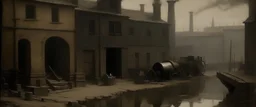 A gray factory with mechanized machines painted by Albert Pinkham Ryder