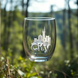 Create hyper-realistic photo of a glass tumbler in a wild forest. Inside, a miniature [Istanbul] with landmarks. A sleek white 3D text of [City] blends naturally into the landscape in background. Soft bright daylight, reflections, and subtle imperfections like fingerprints. DSLR quality, sharp focus.