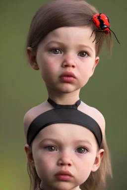 Black widow toddler, serious, full body, bokeh, hyper realistic