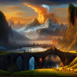 Epic Drawing of mordor scenery with great eagle of The Hobbit estilo Van Gogh 4k