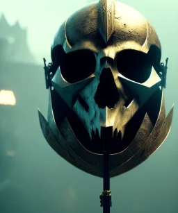 A badass king wearing a broken skull mask, atmospheric, realistic, unreal engine, cinematic lighting, octane render.