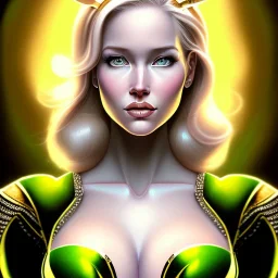 portrait of a beautiful busty Emma Frost with green eyes by Sandro Botticelli style